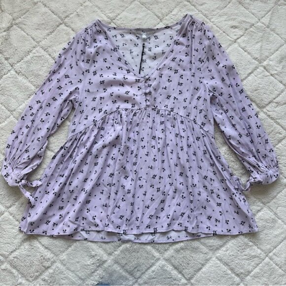 The Nines By Hatch | Lilac Purple Floral Crepe Maternity Blouse | Size Small - Picture 2 of 9